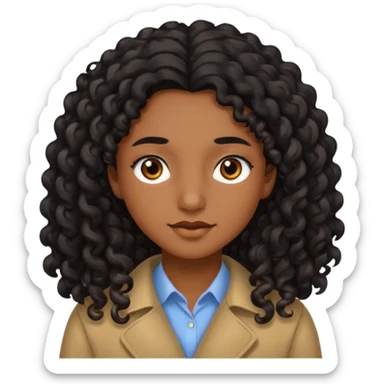 brown soft tone of skin, long curly black hair, brown eyes sticker