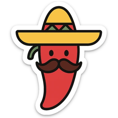red chile pepper with a sombrero and a Mexican moustache sticker