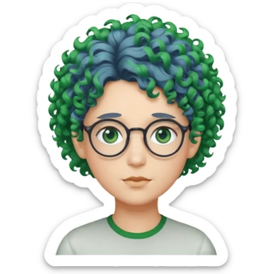 cabelo encaracolado, azul, óculos, olhos verdes, raça branca, penteado topo cabeça sticker