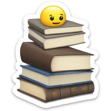 A pile of books, a pile of papers, a computer sticker