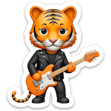 Rock star tiger with electric guitar and leather jacket sticker