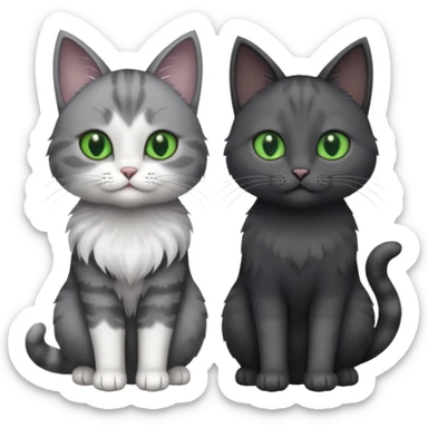 2 different coloured grey cats including one dark grey and white cat and one completely solid dark grey cat with green eyes and only white paws sticker