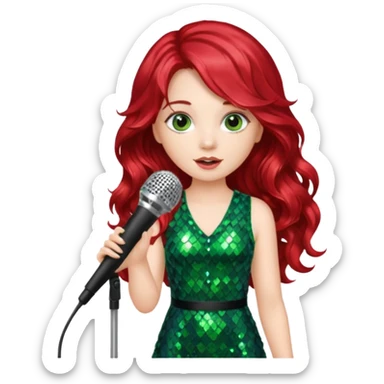girl in green blink dress, red long wavy hair, holding a mic



















 sticker