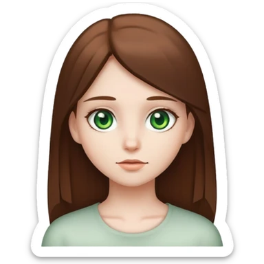 Girl, white skin, green eyes, brow hair, straight hair  sticker
