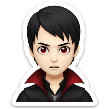 Boy, Vampire, Black Hair, medium long, emo, dark, spooky, brown skin sticker
