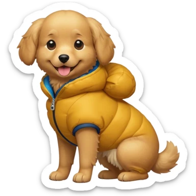 a full body of cute dog with puffer clothes sticker