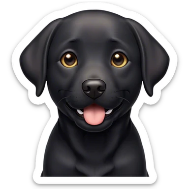Cinematic Black Labrador Emoji, Warm and inviting, Playful and friendly design, rim lighting effect, rich black and deep gray tones, Simplified yet expressive features, highly detailed, glowing with a soft, cool glow, high shine, loyal and loving, stylized with a touch of charm, approachable and heartwarming, blending realism with warmth, soft glowing outline, clean and immaculate design, happy and energetic pose, capturing the essence of a Black Labrador's playful nature in an easily recognizable and captivating form, so lively it feels like it could wag its tail right off the screen! sticker
