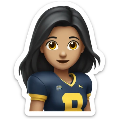 Girl wearing Michigan football shirt long black hair and dark brown eyes cheering sticker