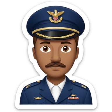 A Young man with brown hair laid back, with mustache and no beard, with pretty brown eyes, thin lips, wearing navy blue army uniform, looking like Leonidas from “Wounded love” Turkish series sticker