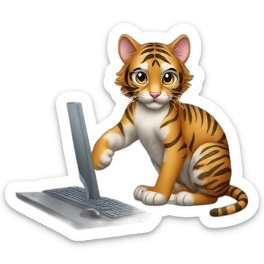tiger maincoon cat playing with a computer mouse sticker