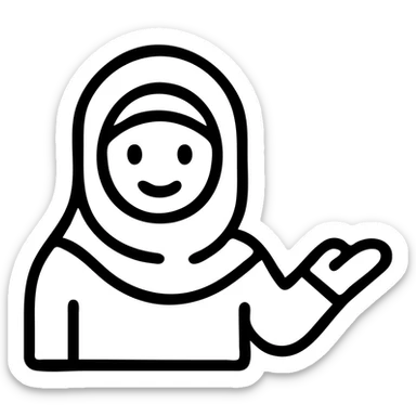 icon of a single person wearing a hijab, friendly and welcoming, minimalistic icon style, simple lines, no text sticker