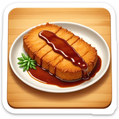 Tonkatsu Cinematic Realistic Tonkatsu Dish Emoji, depicted as a golden, crispy pork cutlet drizzled with tangy BBQ sauce, rendered with detailed textures and dynamic, appetizing lighting. sticker