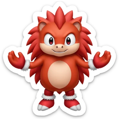Sonic the hedgehogs friend knuckles a red animal with peach arms and white mittens, he’s a echidna with red eyes sticker