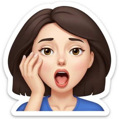 yawning brunette woman with dark circles under eyes sticker