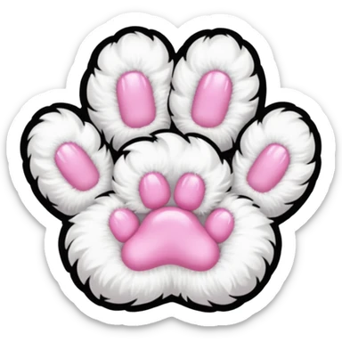 white fluffy paw, view from the top, pink nails, cute, paw only sticker