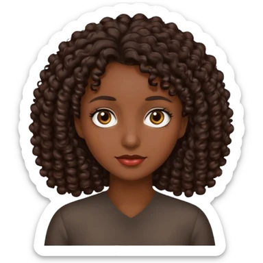 mujer pelo rizado pero no tanto,  largo color marron oscuro, ojos marrones oscuros sticker