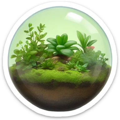 Dome shaped plant terrarium with moss and small plants sticker