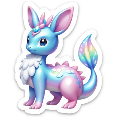 Shiny Exotic Colorful Ethereal Sparkly Sylveon-Lapras-Amaura-Aurorus-Fakémon-hybrid-creature (full body)  sticker