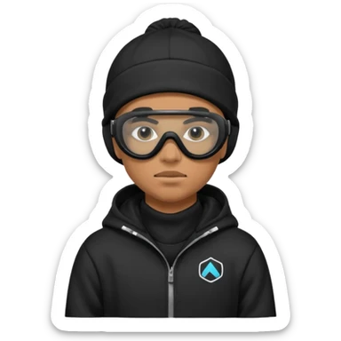 skier with black goggles hoodie and face mask looking stylish like an underground rapper sticker
