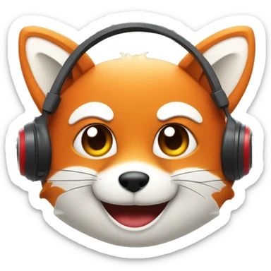 a blinking smiley with red cheeks with fox ears and headphones sticker