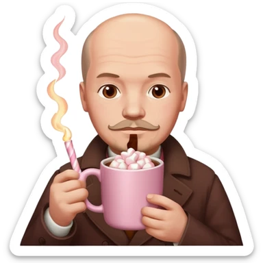 Lenin hold  Light Pink mug of hot chocolate with marshmallows  sticker