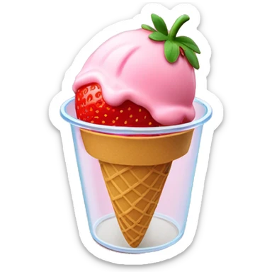 Strawberry ice cream in a clear cup with a strawberry in the cup  sticker