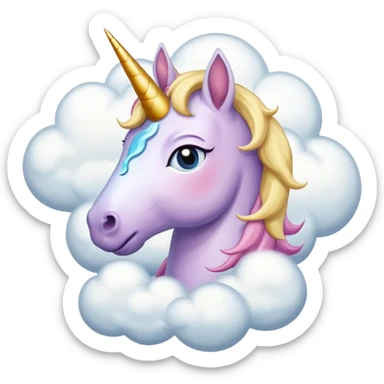A unicorn flying through clouds, sad, cry tear from eyes, portrait, bust up sticker