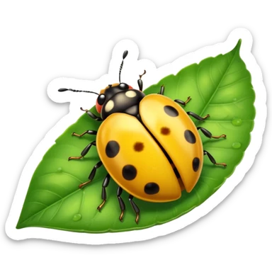  cute yellow lady bug on leaf sticker