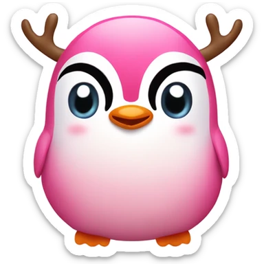 Cute pink penguin head with reindeer antlers sticker