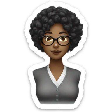 Long curly black hair woman in white glasses sticker