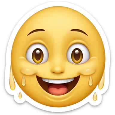 Emoji, laughing face with lots of tears of joy exactly from eyes, wide smile, big eyes sticker