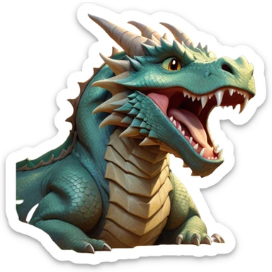 Cinematic Cute Yawning Giant Rock Dragon Portrait Emoji, Head tilted slightly with a dramatic, wide-open yawn, revealing a colossal, rugged body with weathered, rock-like scales and subtly drooping, earthy features rendered in authentic, stony texture; high shine, relaxed yet powerful, styled with a dash of timeless geological charm, soft glowing outline, capturing the essence of a sleepy but stoic rock behemoth ready to settle into an ancient, enduring slumber! sticker