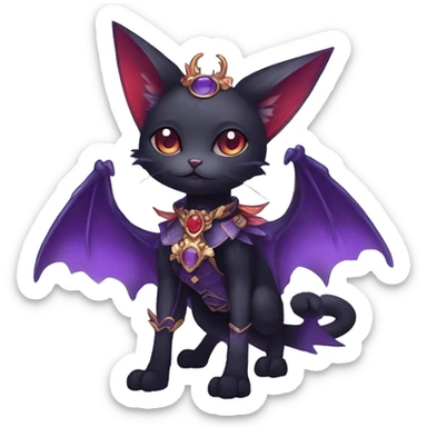 cool kawaii edgy black purple red ethereal fantasy beautiful elegant nargacuga-bat-cat-Fakemon wearing legs spats a collar harness with jewelries full body sticker