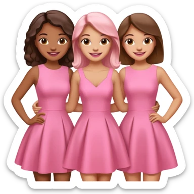 3 besties with professional glammed up looks wearing pink, medium skin tone smiling big sticker