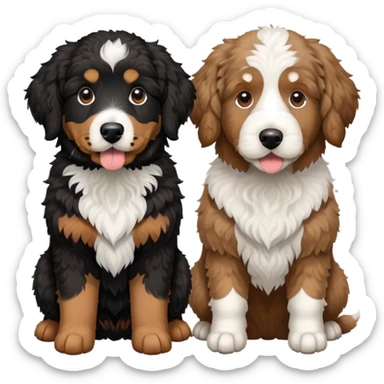 2 dogs: one light brown Aussie doodle, one Bernedoodle all black with white eyebrows some white markings, no brown coloring. Both same size. sticker