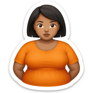 overweight black woman with organge blouse not smiling sticker