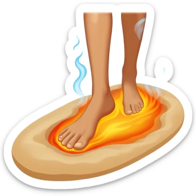 bare foot taking a step on extremely hot beach sand with heat waves and steam rising, showing discomfort without blood sticker