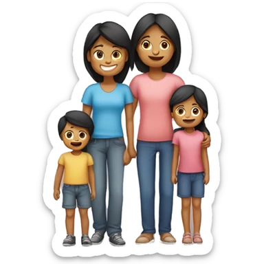 Make an emoji of a family with 2 kids and 1 toddler and 1 of the kids is a female and the toddler is a female and the other kid is a male and their mum is from the Philippines and their dad is from India  sticker