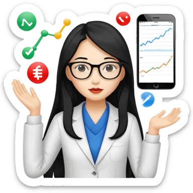 data scientist, chic dressed, asian woman, long black hair sticker