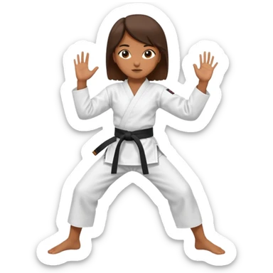 Ragazza castana che pratica karate, ha la cintura nera ed io tradizionale kimono bianco del karate, tira un calcio laterale oppure un pugno oppure è in posizione di guardia sticker