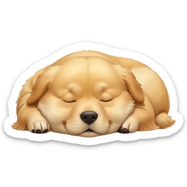 Cinematic Meme-Worthy Chubby Sleeping Golden Retriever Portrait Emoji, Head resting peacefully with a contented smile, showcasing a delightfully chubby build and a luxuriously soft golden coat, eyes shut in a serene nap, Simplified yet hilariously adorable features, highly detailed, glowing with a soft, drowsy light, high shine, relaxed and utterly lovable, stylized with an air of playful laziness, bright and heartwarming, soft glowing outline, capturing the essence of a comically sleepy companion, so meme-worthy it feels like it could instantly become the next viral sensation of adorable slumber! sticker