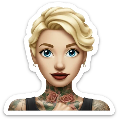 Blonde elegant women, her Body Covered with Tattoos, POINTING YOU with her HAND , Hyper realistic sticker