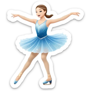An icon showing a graceful figure skater mid-spin on a sparkling ice rink, wearing an elegant costume. The background features festive arena lights, snowflakes, and cheering spectators. Transparent background captures the beauty, artistry, and elegance of figure skating. sticker