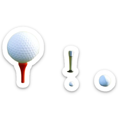 A golf ball on a tee with a golf club placed beside it, set against the backdrop of a well-manicured green golf course. The scene emphasizes the equipment and serene atmosphere of the sport, with soft lighting and a peaceful, open landscape sticker