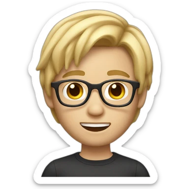 boy with blond some long hairs and lenses in memoji style sticker