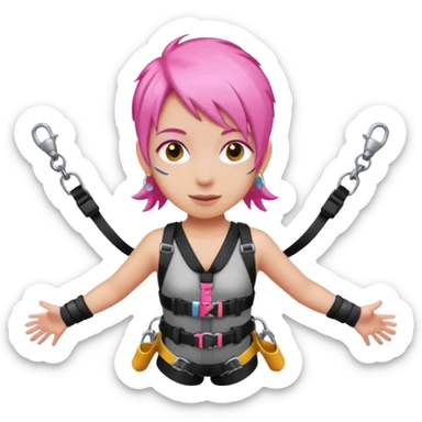 bungee jumping face with earrings and pink hair flying away bungee jump sticker