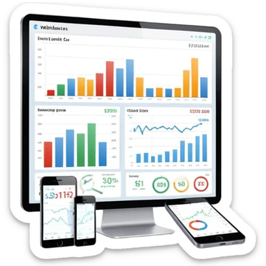 financial dashboard with multiple currency symbols € $ £ ¥ sticker