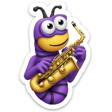 Purple caterpillar playing a saxophone sticker