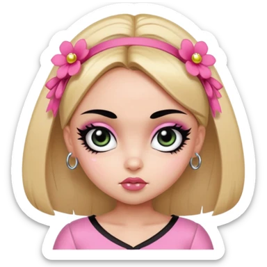 powerpuff girls blossm russian features, beauty, pretty eyes, black eyeliner, pretty bratz baddie sticker