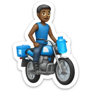 man in a blue Moto delivering water bottles (side view) sticker